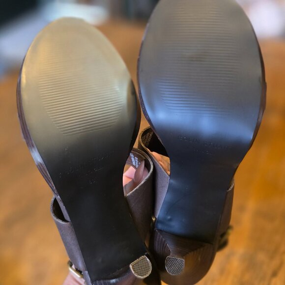 NWOT COLIN STUART dark chocolate leather strappy heel. size 8 - Picture 9 of 9
